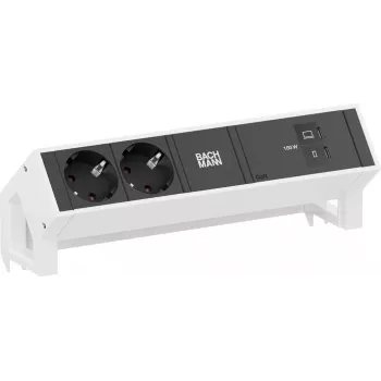 Maitinimo blokas Bachmann DESK2 su 2x CEE 7/3 lizdais ir 1x USB-C PD 100W, kabelis 0,2 m, RAL9010