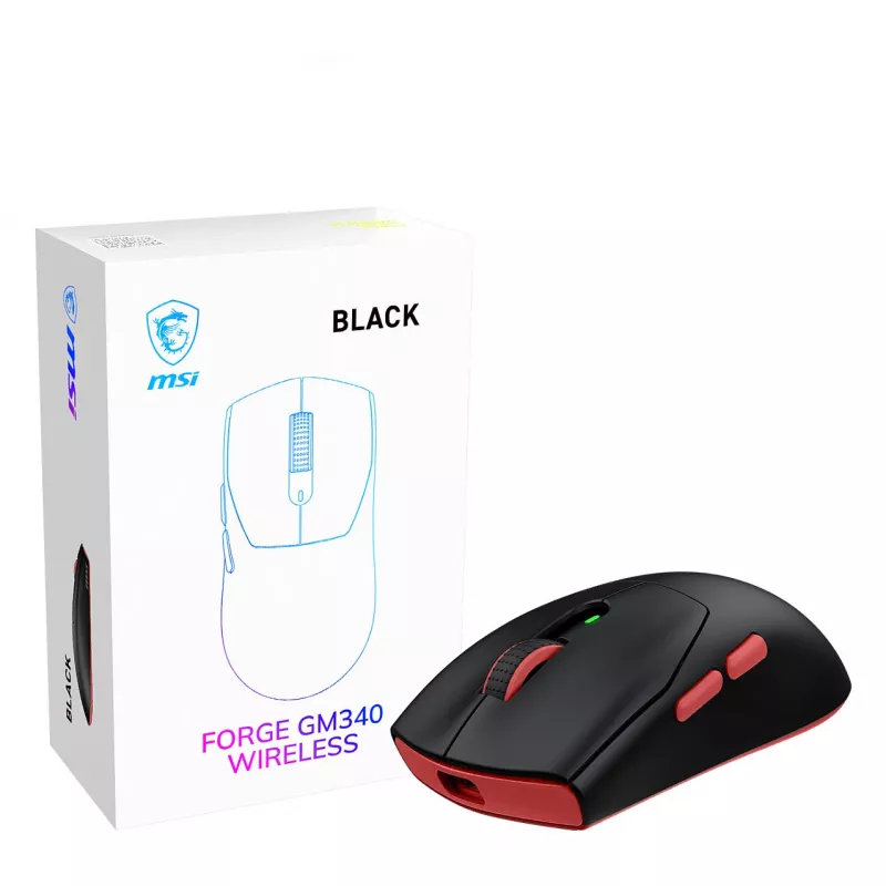 MSI Forge GM340 belaidis žaidimų pelė, abiem rankoms tinkama, optinė, 12000 DPI, juoda