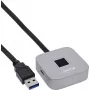 USB pirštų atspaudų skaitytuvas su šakotuvu InLine 41360K, suderinamas su Windows Hello, 1,5 m laidas, sidabrinis