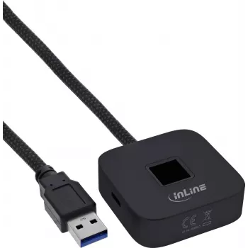 InLine USB pirštų atspaudų skaitytuvas su šakotuvu, suderinamas su Windows Hello, 1,5 m laidas, juodas