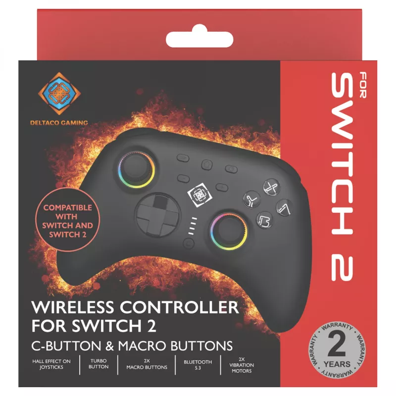 Žaidimų pultelis Deltaco GAM-198 juodas – Bluetooth ir USB (Type-C), skirtas Nintendo Switch, Switch 2, Switch OLED, Android, PC