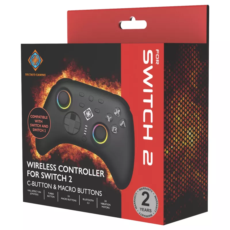 Žaidimų pultelis Deltaco GAM-198 juodas – Bluetooth ir USB (Type-C), skirtas Nintendo Switch, Switch 2, Switch OLED, Android, PC