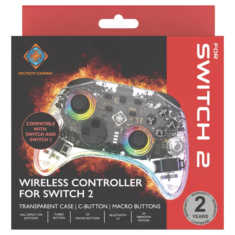 Žaidimų pultelis Deltaco Gaming GAM-198-T permatomas Bluetooth/USB USB-C, skirtas Nintendo Switch, Switch 2, Switch OLED, Android, PC