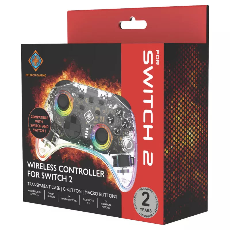 Žaidimų pultelis Deltaco Gaming GAM-198-T permatomas Bluetooth/USB USB-C, skirtas Nintendo Switch, Switch 2, Switch OLED, Android, PC