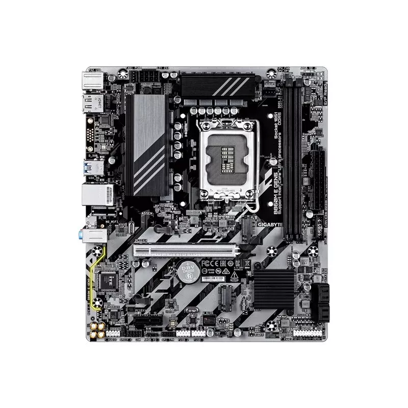 Pagrindinė plokštė GIGABYTE B860M E GEN5 LGA1851, skirta Intel Core Ultra, DDR5 iki 8800 MHz (O.C.), 2x PCIe 4.0 M.2, 1GbE