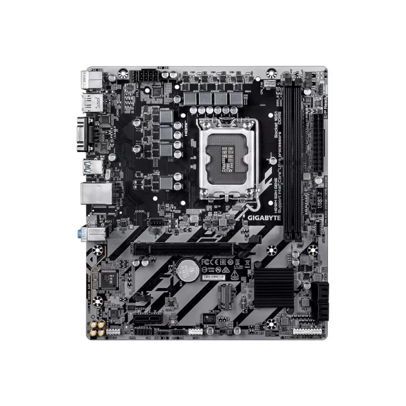 GIGABYTE H810M S2H GEN5 Micro ATX pagrindinė plokštė — LGA 1851, Intel H810, 2×DIMM DDR5 iki 6400MHz, 1×PCIe 4.0 M.2, 1GbE