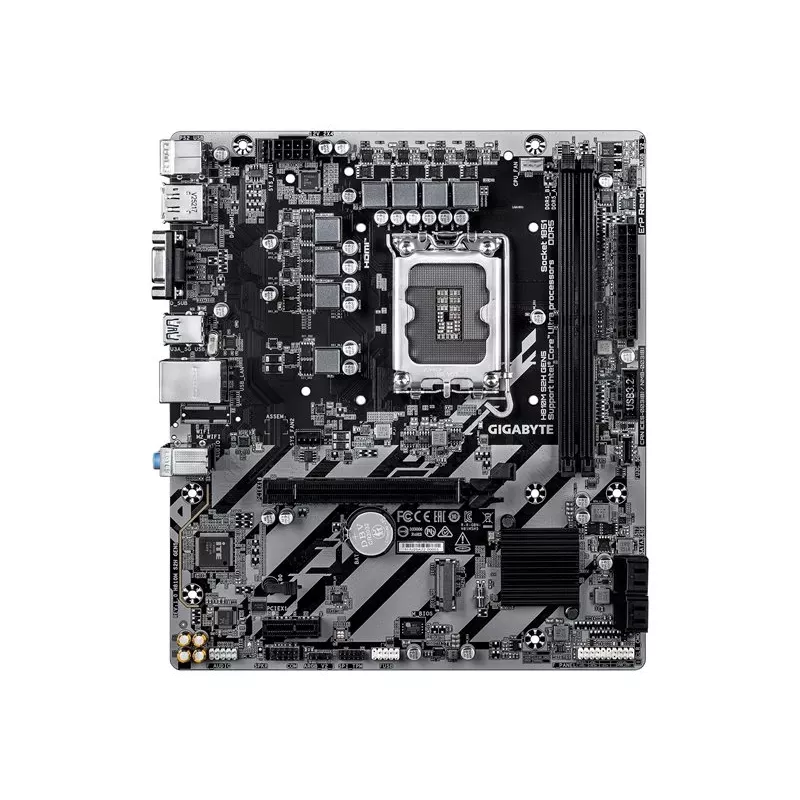 GIGABYTE H810M S2H GEN5 Micro ATX pagrindinė plokštė — LGA 1851, Intel H810, 2×DIMM DDR5 iki 6400MHz, 1×PCIe 4.0 M.2, 1GbE