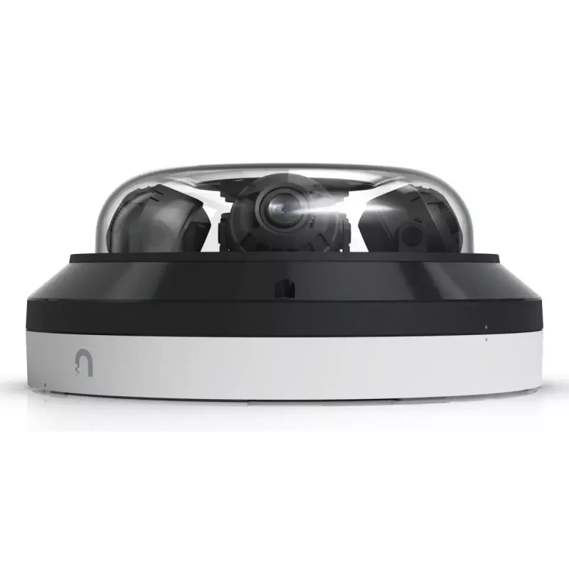 IP kupolinė apsaugos kamera UBIQUITI AI Multi Sensor 4 — 3840×2160, 360° FOV, 2,33× optinis priartinimas, montavimas ant lubų, laidinė (balta/juoda)