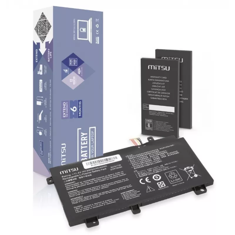Baterija MITSU B31N1726, skirta ASUS FX504 FX505 FX80G 3900 mAh 44 Wh 11,4 V