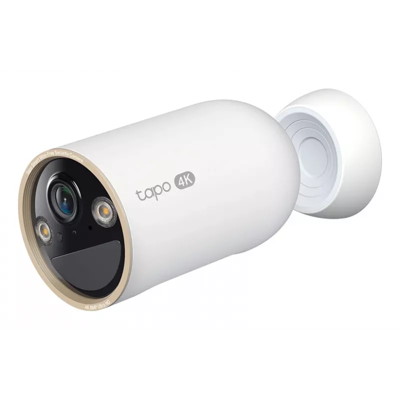„TP-Link Tapo“ belaidė vidaus / lauko apsaugos kamera SPEC: 4K UHD (3840 x 2160), palaikomi H.265 / H.264, 16x UHD skaitmeninis priartinimas, 2,4 / 5 GHz dviejų juostų „Wi-Fi“, 10 000 mAh įkraunama ličio jonų baterija