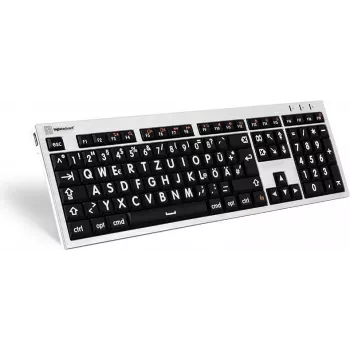 Klaviatūra LogicKeyboard LKB-LPRNTWB-CWMU-DE viso dydžio laidinė USB mechaninė QWERTZ vokiška, juoda/sidabrinė/baltos spalvos