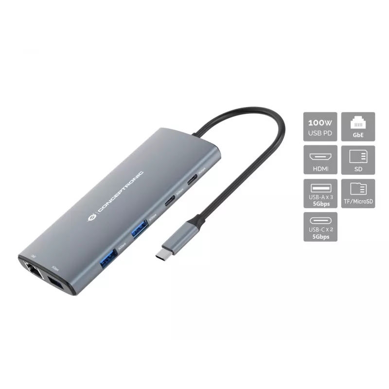 CONCEPTRONIC 10-1 dokas USB-C->HDMI/2xUSB-C/3xUSB-A/+ 20 cm gr