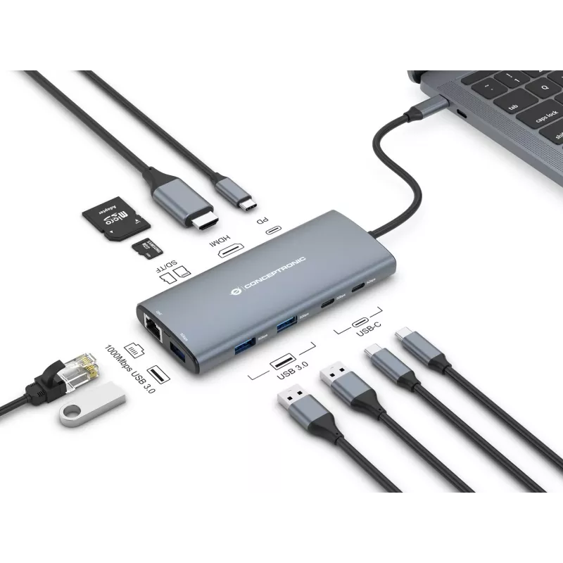 CONCEPTRONIC 10-1 dokas USB-C->HDMI/2xUSB-C/3xUSB-A/+ 20 cm gr