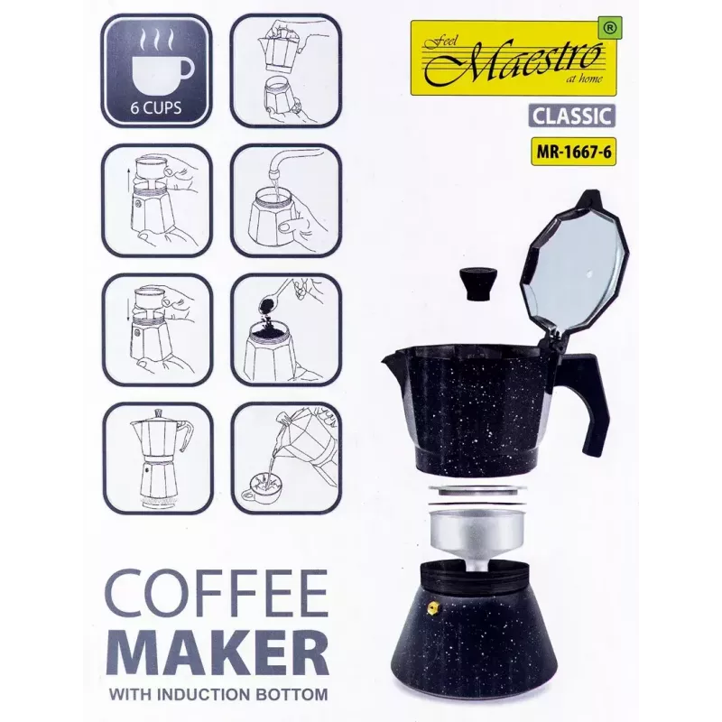Kavos virimo aparatas Maestro MR-1667-6 — 6 puodelių moka puodas viryklei