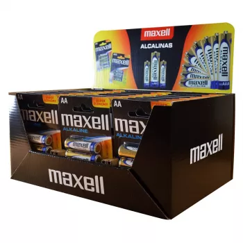 MAXELL šarminės LR6 AA vienkartinės baterijos 1,5 V — pakuotė po 4 (ekranas 30 lizdinių pakuočių / 120 vnt.)