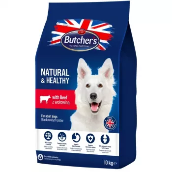 Sausas šunų maistas BUTCHER'S Natural & Healthy Dog with Beef – 10 kg, visavertis suaugusių šunų maistas