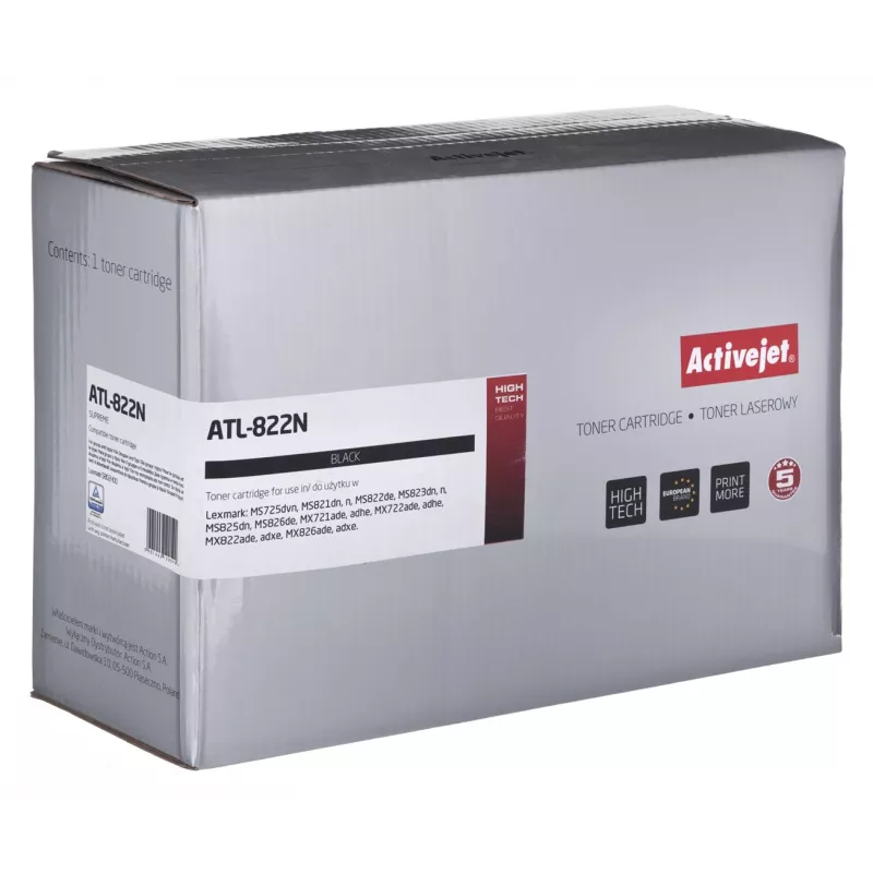 Tonerio kasetė ActiveJet ATL-822N, skirta Lexmark (pakaitalas 58D2H00), juoda, 15 000 puslapių, 1 vnt.