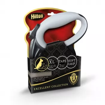 Ištiesiamas šunų pavadėlis Hilton Smart Dog Tape XL — 7 m, šunims iki 40 kg, juodai pilkas