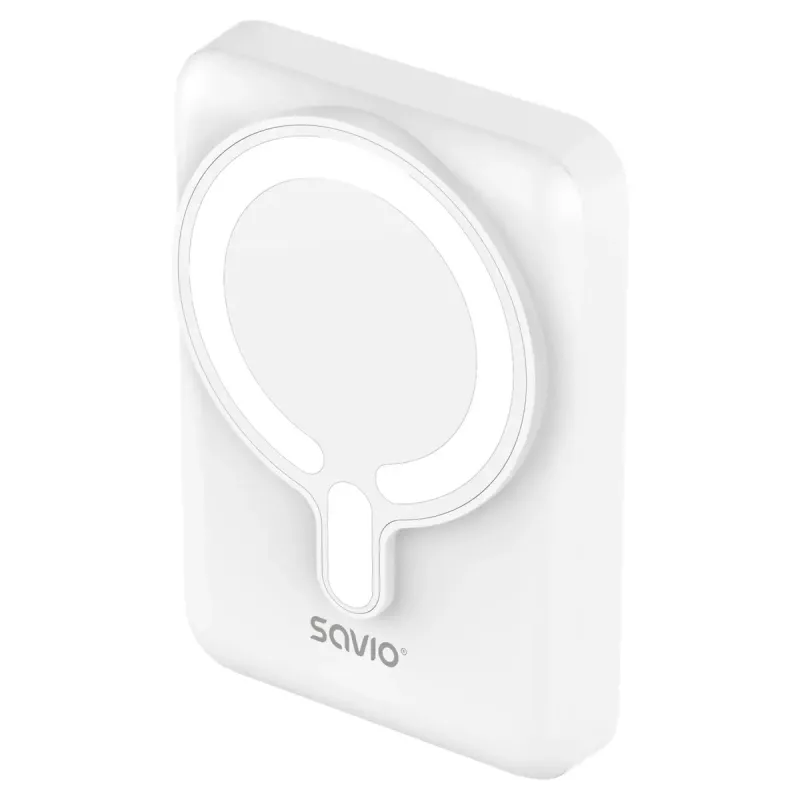 Išorinė baterija SAVIO BA-13 10000 mAh su 20 W išėjimo galia ir belaidžiu įkrovimu, balta