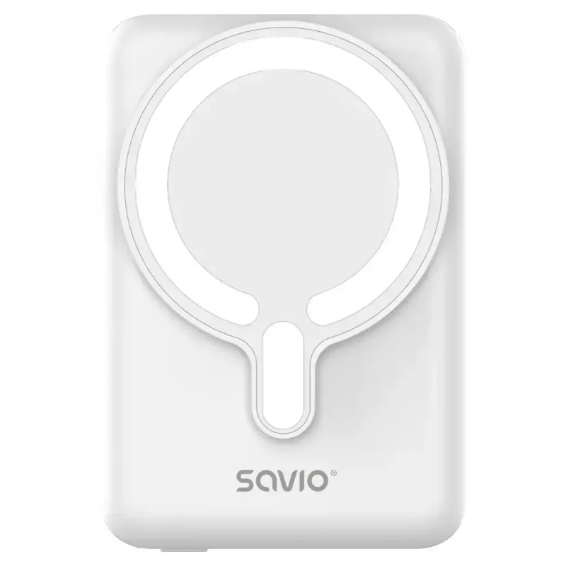 Išorinė baterija SAVIO BA-13 10000 mAh su 20 W išėjimo galia ir belaidžiu įkrovimu, balta