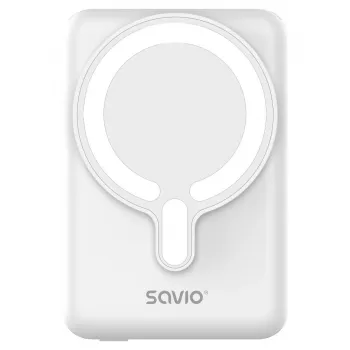 Išorinė baterija SAVIO BA-13 10000 mAh su 20 W išėjimo galia ir belaidžiu įkrovimu, balta