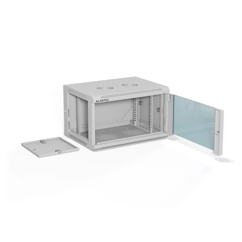 Sieninė 19 colių stovo spinta A-LAN ALANTEC 6U 600x450 mm, plieninė, grūdinto stiklo durys, rakinama, pilka