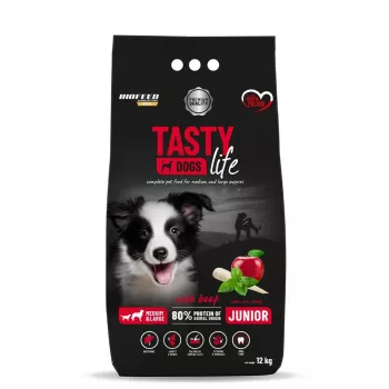 BIOFEED Tasty Life Junior vidutinių ir didelių veislių šunims jautiena - sausas šunų maistas - 12 kg