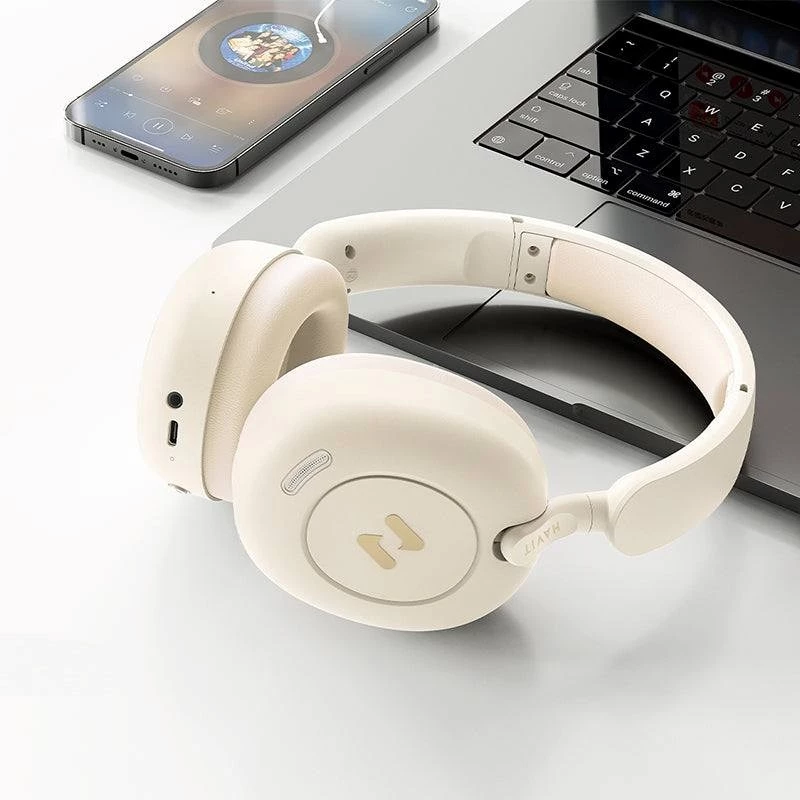 Over-ear Bluetooth Headphones HAVIT H655BT PRO — Belaidės ausinės, smėlinės spalvos, Bluetooth garso perdavimas