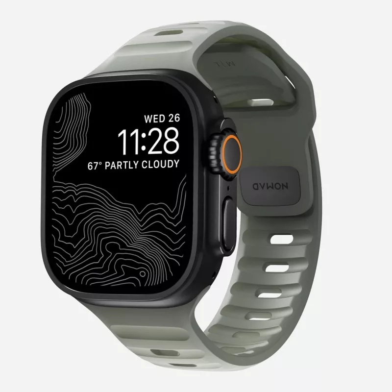 Nomad Sport Band pilkas guminis dirželis išmaniajam laikrodžiui, plotis 21,5 mm, riešas 160–195 mm
