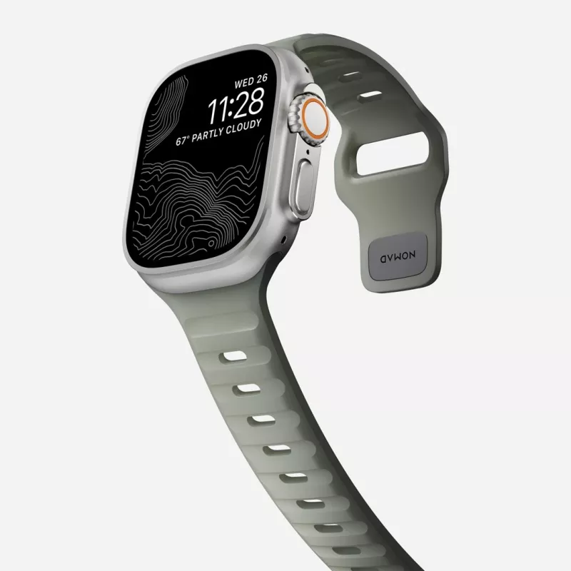 Nomad Sport Band pilkas guminis dirželis išmaniajam laikrodžiui, plotis 21,5 mm, riešas 160–195 mm