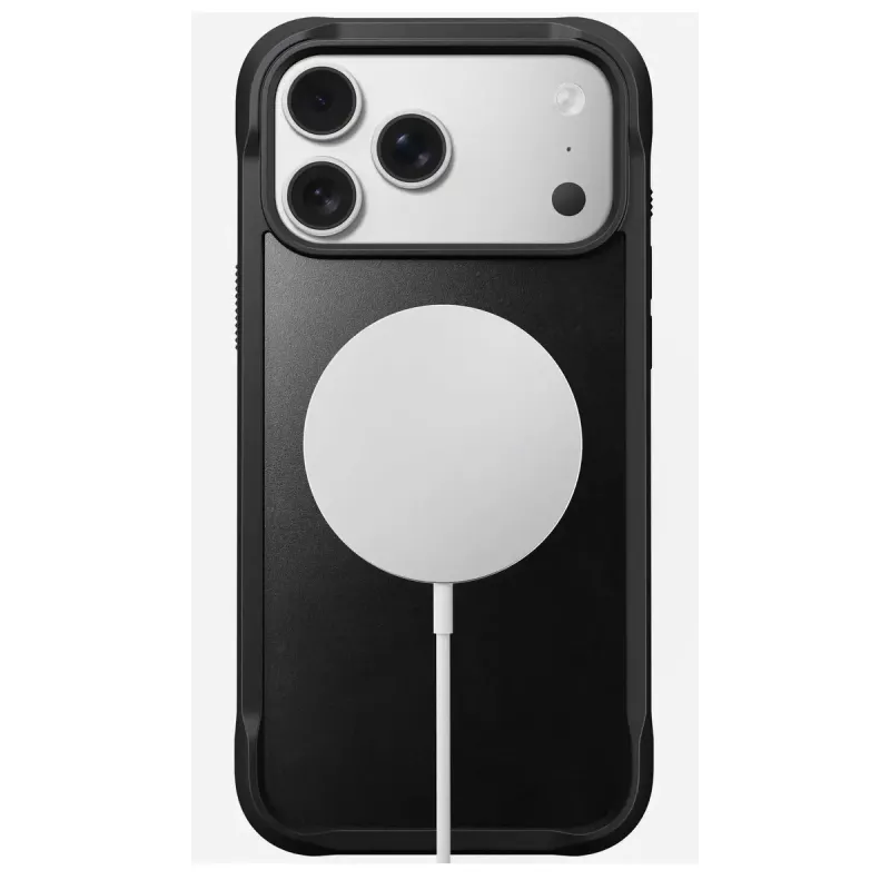 Mobiliojo telefono dėklas Nomad Rugged Leather Case, skirtas iPhone 17 Pro Max, dėklas, oda + TPU + PC, tinka 17,5 cm (6,9 colio) ekranui, juodas