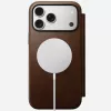 Mobiliojo telefono odinis aplankas Nomad Modern Leather Folio, skirtas iPhone 17 Pro Max (6,9 col.), rudas, oda / aliuminis, 4 kortelių kišenės