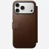 Mobiliojo telefono odinis aplankas Nomad Modern Leather Folio, skirtas iPhone 17 Pro Max (6,9 col.), rudas, oda / aliuminis, 4 kortelių kišenės
