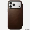 Mobiliojo telefono odinis aplankas Nomad Modern Leather Folio, skirtas iPhone 17 Pro Max (6,9 col.), rudas, oda / aliuminis, 4 kortelių kišenės