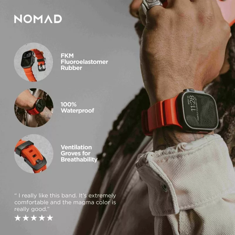 Nomad Rocky Point juoda odinė apyrankė išmaniajam laikrodžiui — riešui 145–195 mm, titaninė sagtis
