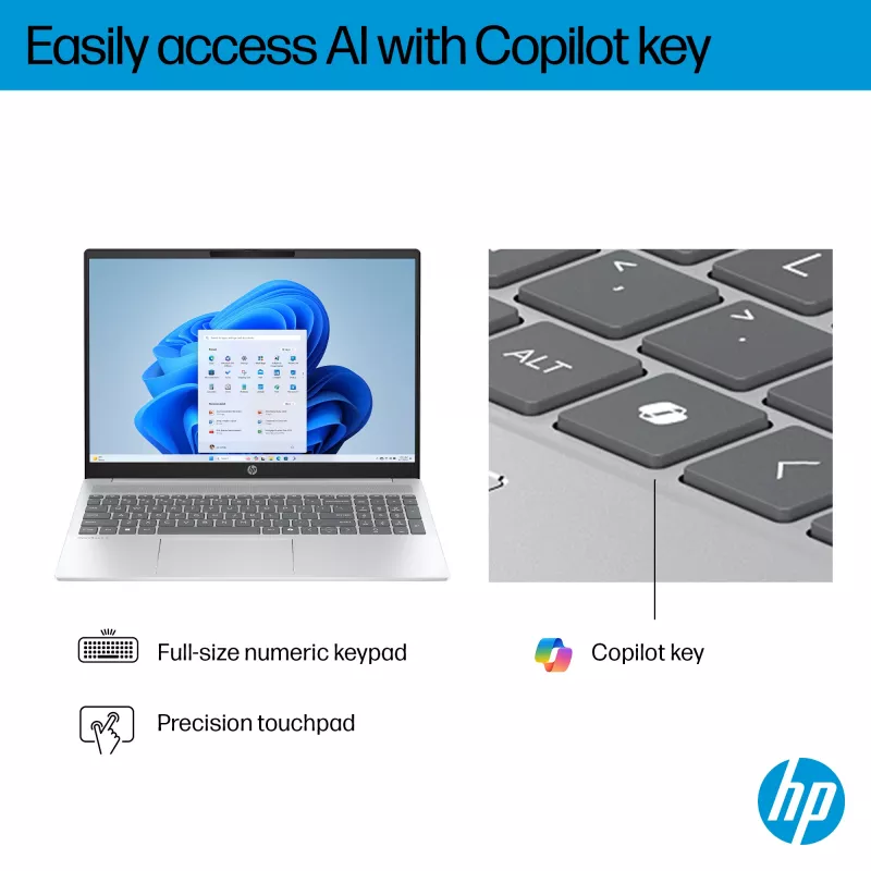 HP OmniBook 5 16-bc1002na AMD Ryzen™ 5 8540U nešiojamasis kompiuteris 40,6 cm (16 colių) jutiklinis ekranas 2K 8 GB LPDDR5-SDRAM 512 GB SSD Wi-Fi 6 (802.11ax) Windows 11 Home sidabrinis
