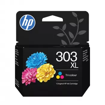 HP 303XL didelio našumo trijų spalvų Originalius rašalo kasetė, didelė, žalsvai mėlyna, purpurinė, geltona, dažų pagrindo rašalas, 1 vnt., 415 puslapių, vienetinis paketas
