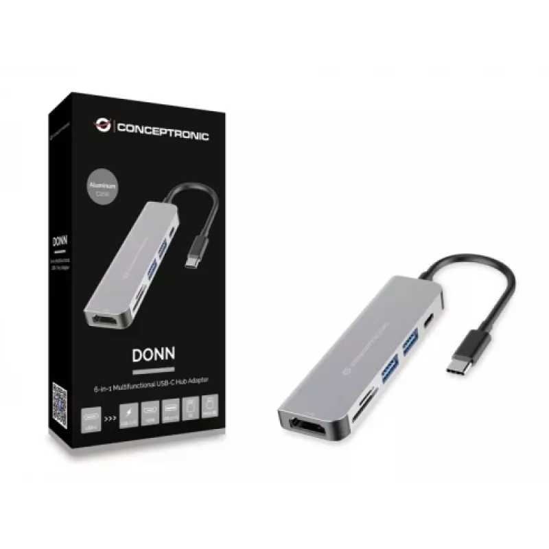 Conceptronic DONN02G nešiojamojo kompiuterio doko / prievadų atkartotojas USB 3.2 Gen 1 (3.1 Gen 1) Type-C aliuminis