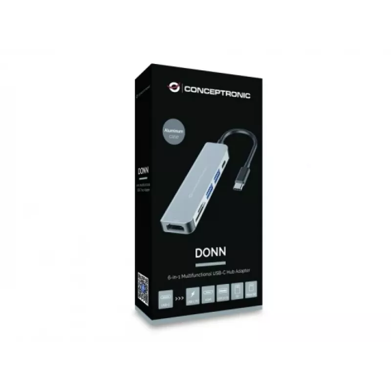 Conceptronic DONN02G nešiojamojo kompiuterio doko / prievadų atkartotojas USB 3.2 Gen 1 (3.1 Gen 1) Type-C aliuminis
