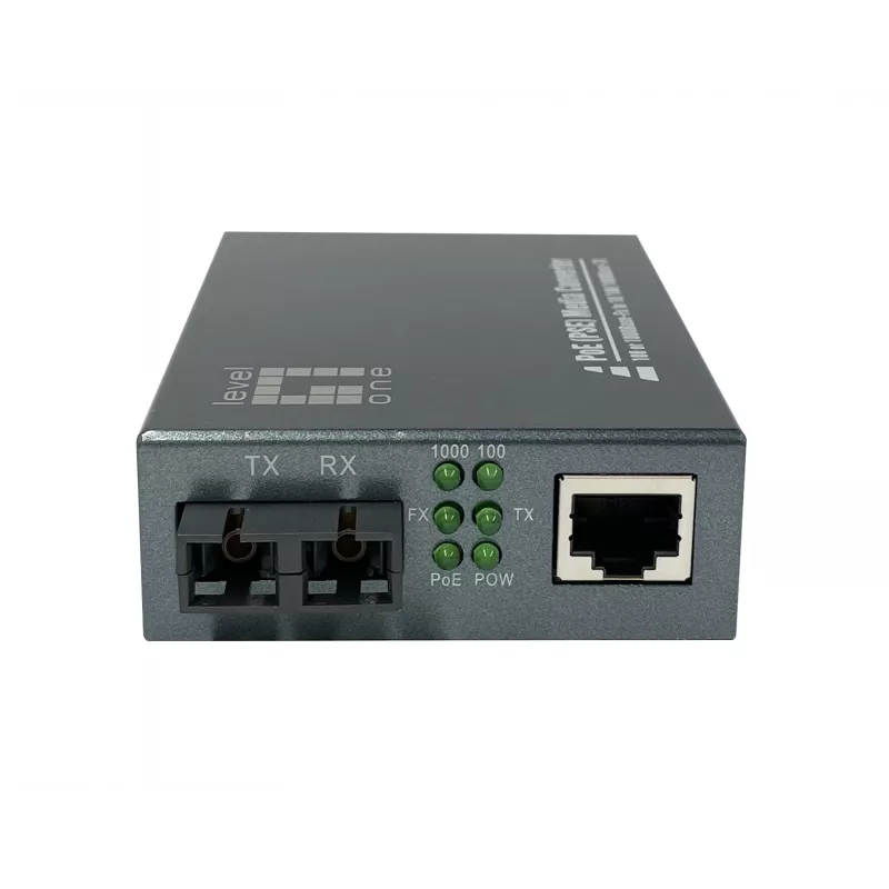 LevelOne RJ45 į SC Gigabit medijos keitiklis, PoE PSE, vienmodis pluoštas, 20 km