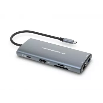 Conceptronic DONN06G 10-in-1 USB 3.2 Gen 1 Doko stotelė, HDMI, 100 W USB PD, USB-C 5 Gbps x 2, USB-A 5 Gbps x 3, SD, TF/MicroSD, GbE