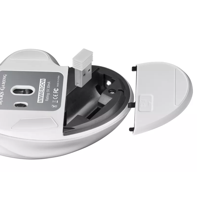 Mars Gaming MMWERGO belaidė pelė, ergonominė, balta, dešiniarankiams, mechaninė, RF belaidė, 3200 DPI, balta