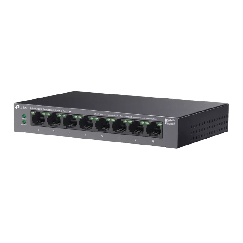 TP-Link LiteWave 8 prievadų gigabitinio darbastalio komutatorius su 8 prievadais PoE+