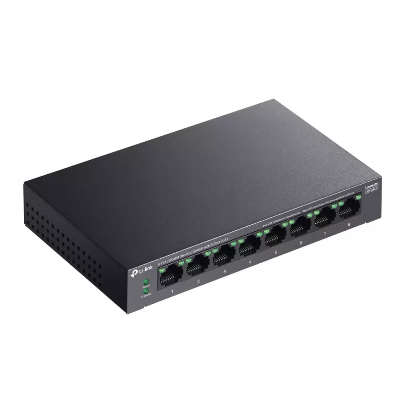 TP-Link LiteWave 8 prievadų gigabitinio darbastalio komutatorius su 8 prievadais PoE+