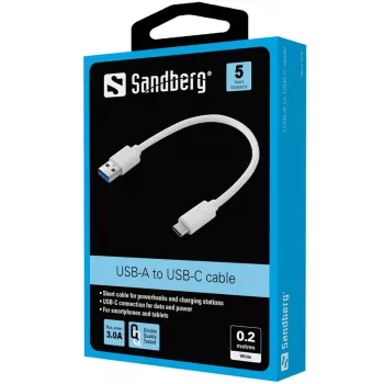 Sandberg USB-C 3.1 > USB-A 3.0 0.2M, 0,2 m, USB C, USB A, USB 3.2 Gen 1 (3.1 Gen 1), Baltas