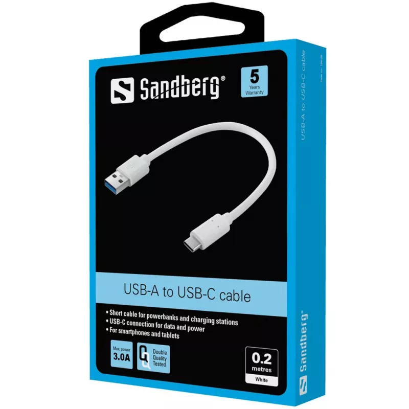 Sandberg USB-C 3.1 > USB-A 3.0 0.2M, 0,2 m, USB C, USB A, USB 3.2 Gen 1 (3.1 Gen 1), Baltas
