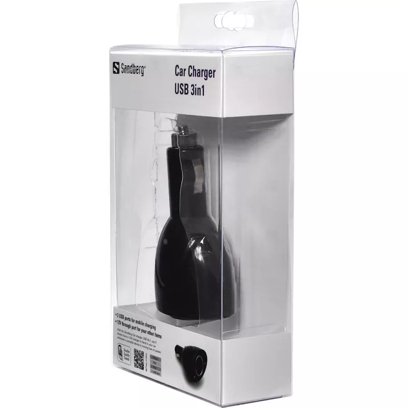 Sandberg automobilinis USB įkroviklis 3-in-1, automobilinis, cigarečių žiebtuvėlis, 5 V, juodas