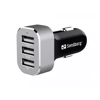 Sandberg kelių įrenginių automobilinis kroviklis su 3 USB prievadais, automobilinis, cigarečių degiklio lizdas, USB, 5 V, juoda, sidabrinė
