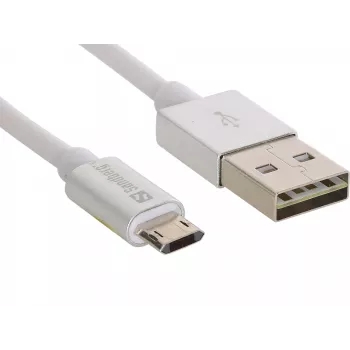 Sandberg MicroUSB reversinis laidas 1m, 1 m, USB A, Micro-USB A, sidabrinis, baltas