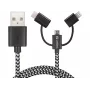 Sandberg 3in1 Lightning+MicroUSB+USB-C 1m, 1 m, Micro-USB A, USB A, Male/Male, Juoda, Pilka